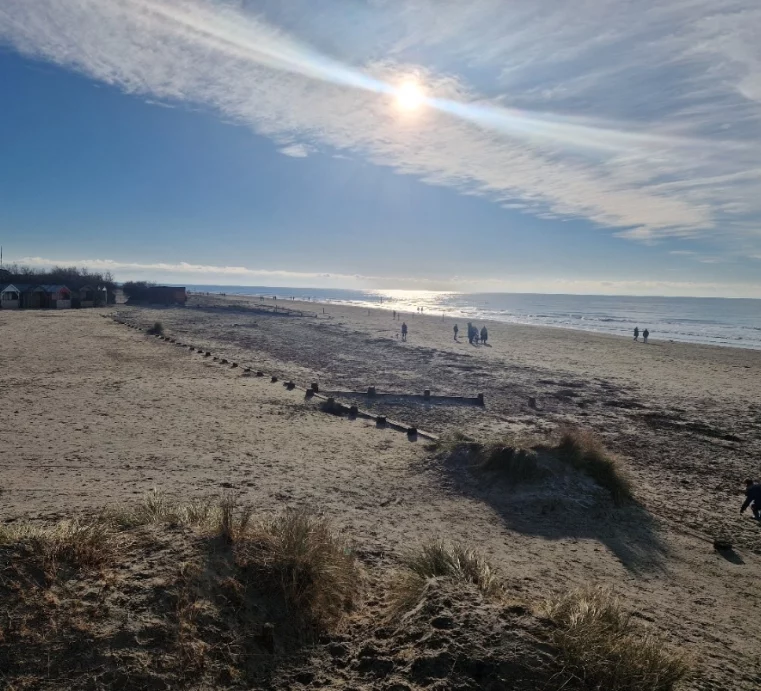 Sun shinning over sandy beach